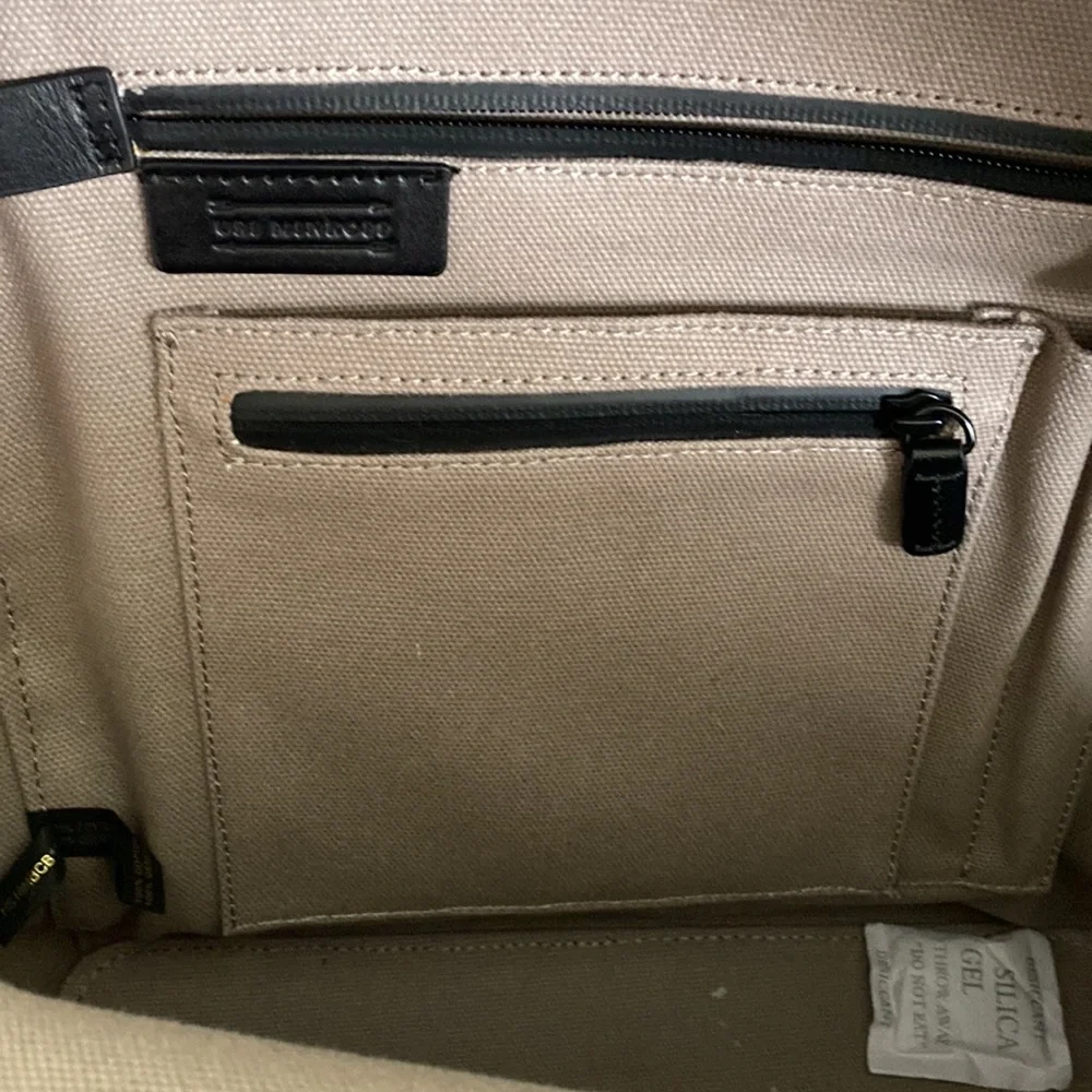 URI Minkoff Deep Tan Men’s Canvas and Leather Backpack - Picture 6 of 12